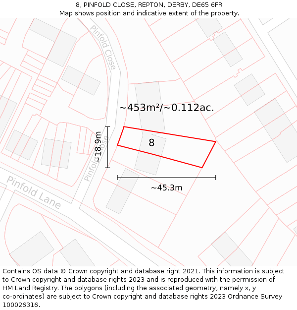 8, PINFOLD CLOSE, REPTON, DERBY, DE65 6FR: Plot and title map