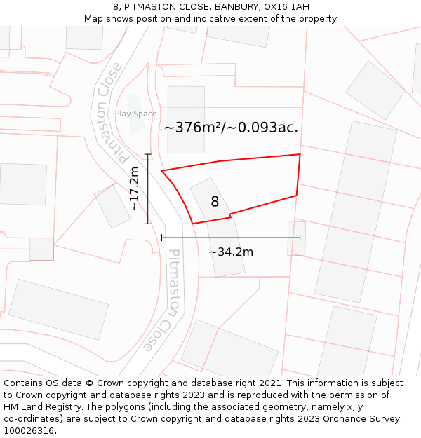 8, PITMASTON CLOSE, BANBURY, OX16 1AH: Plot and title map