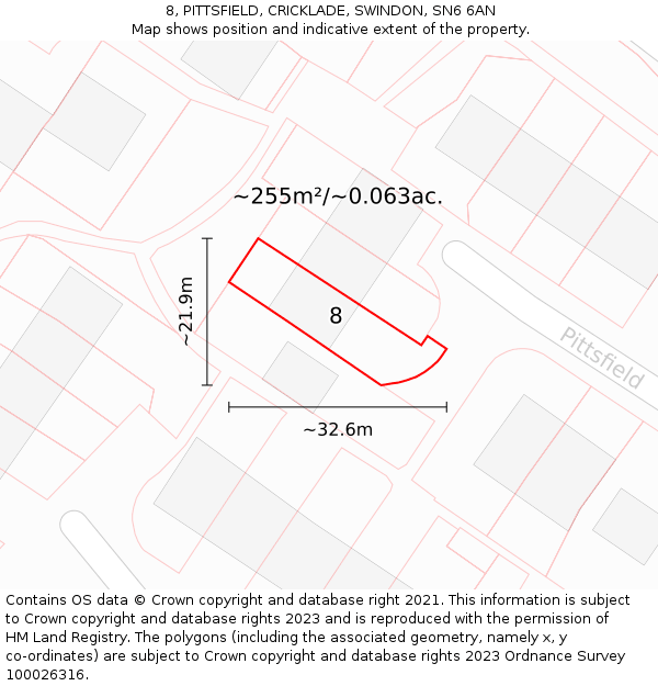 8, PITTSFIELD, CRICKLADE, SWINDON, SN6 6AN: Plot and title map