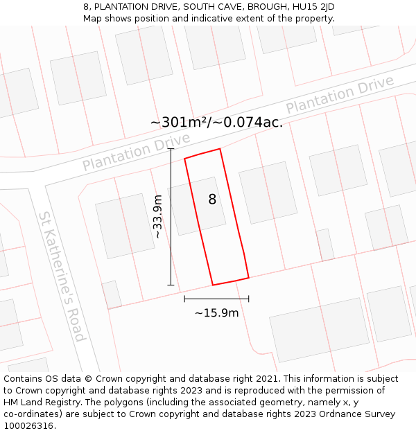 8, PLANTATION DRIVE, SOUTH CAVE, BROUGH, HU15 2JD: Plot and title map