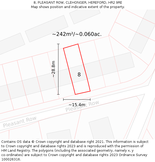 8, PLEASANT ROW, CLEHONGER, HEREFORD, HR2 9RE: Plot and title map