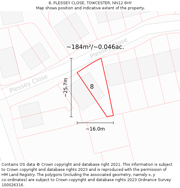8, PLESSEY CLOSE, TOWCESTER, NN12 6HY: Plot and title map
