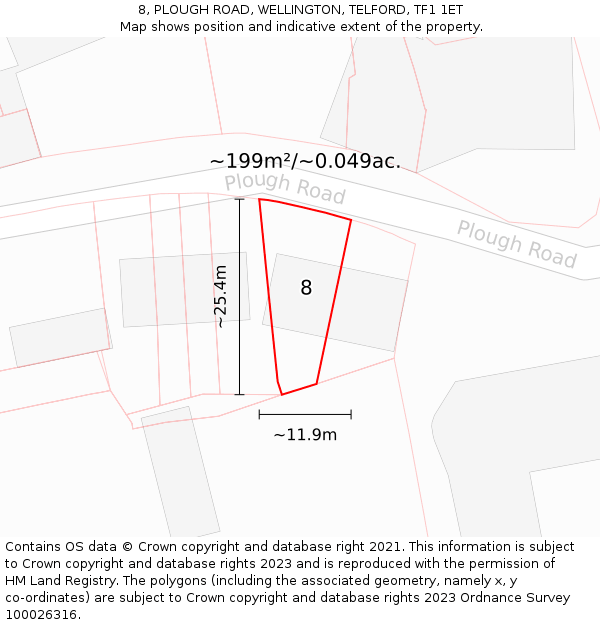 8, PLOUGH ROAD, WELLINGTON, TELFORD, TF1 1ET: Plot and title map