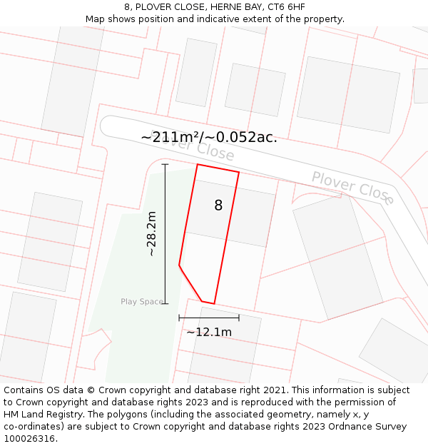 8, PLOVER CLOSE, HERNE BAY, CT6 6HF: Plot and title map