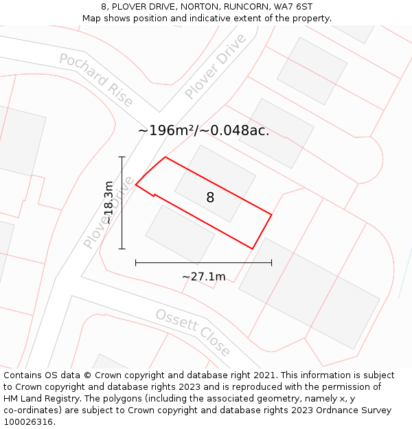 8, PLOVER DRIVE, NORTON, RUNCORN, WA7 6ST: Plot and title map