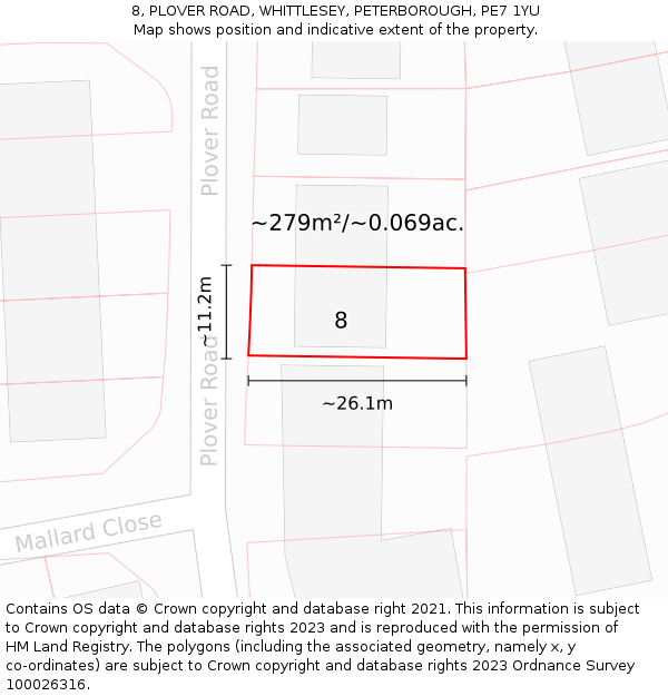 8, PLOVER ROAD, WHITTLESEY, PETERBOROUGH, PE7 1YU: Plot and title map