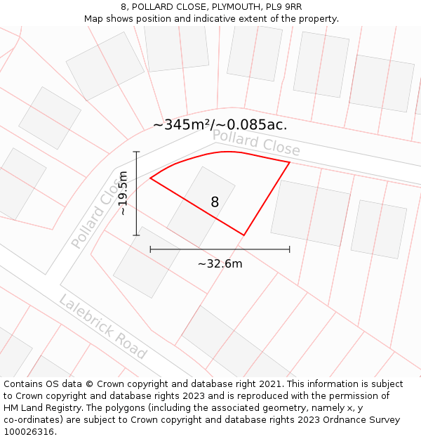 8, POLLARD CLOSE, PLYMOUTH, PL9 9RR: Plot and title map