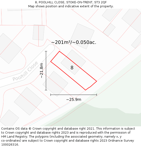 8, POOLHILL CLOSE, STOKE-ON-TRENT, ST3 2QF: Plot and title map