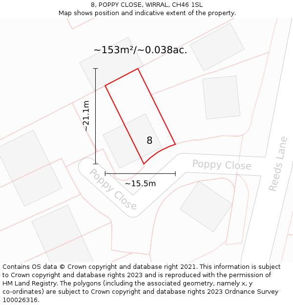 8, POPPY CLOSE, WIRRAL, CH46 1SL: Plot and title map