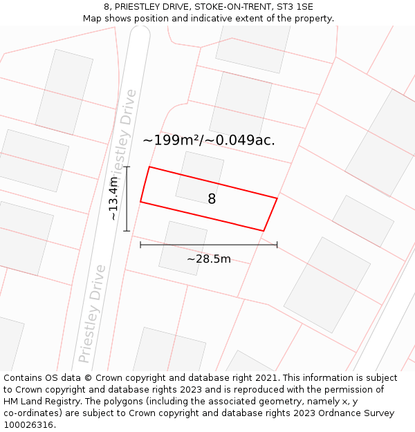 8, PRIESTLEY DRIVE, STOKE-ON-TRENT, ST3 1SE: Plot and title map