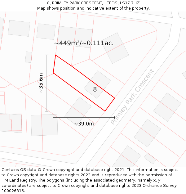 8, PRIMLEY PARK CRESCENT, LEEDS, LS17 7HZ: Plot and title map