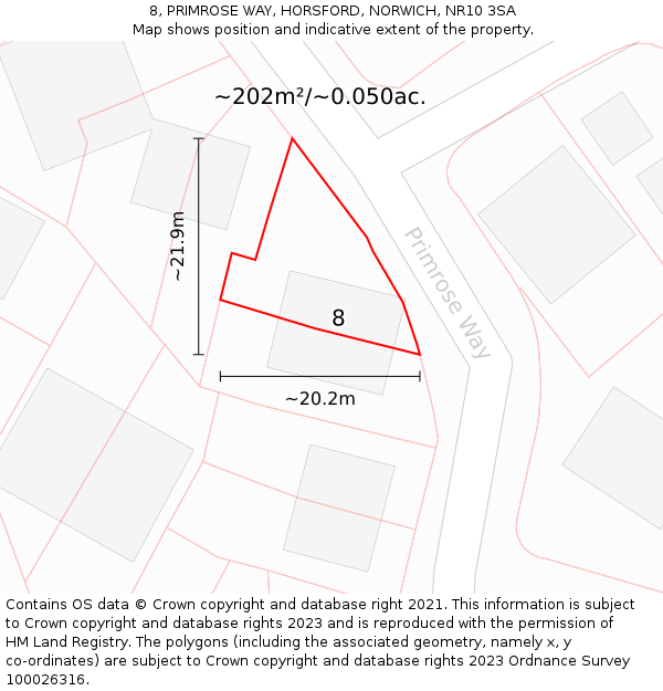 8, PRIMROSE WAY, HORSFORD, NORWICH, NR10 3SA: Plot and title map