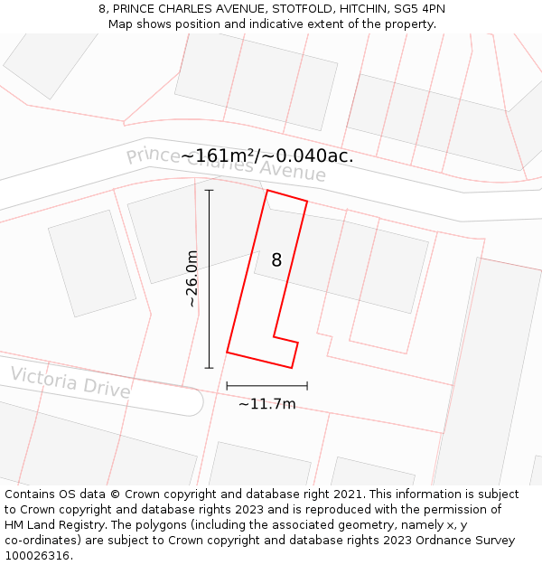 8, PRINCE CHARLES AVENUE, STOTFOLD, HITCHIN, SG5 4PN: Plot and title map