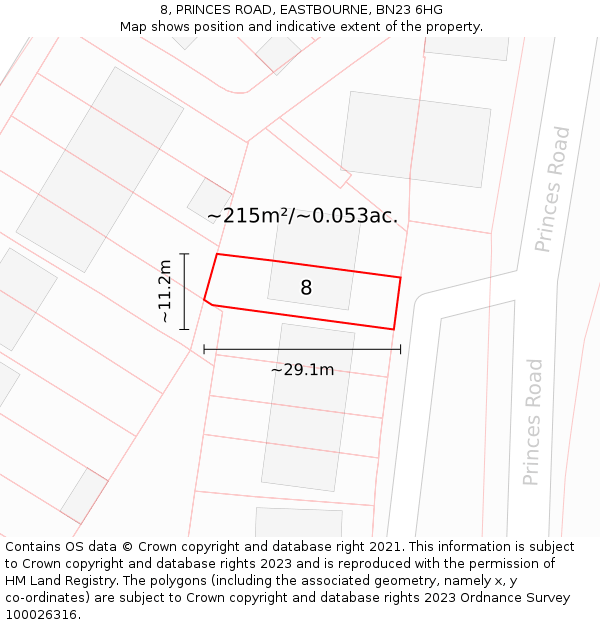 8, PRINCES ROAD, EASTBOURNE, BN23 6HG: Plot and title map