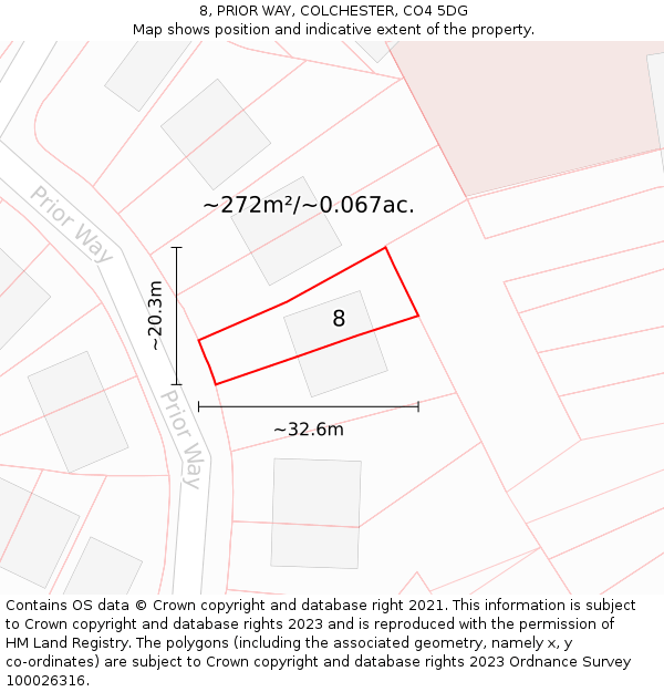 8, PRIOR WAY, COLCHESTER, CO4 5DG: Plot and title map