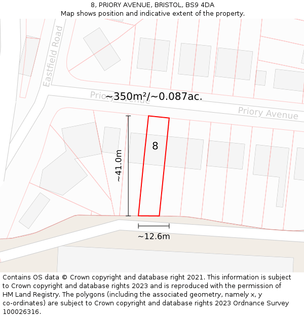 8, PRIORY AVENUE, BRISTOL, BS9 4DA: Plot and title map