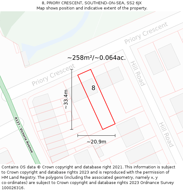 8, PRIORY CRESCENT, SOUTHEND-ON-SEA, SS2 6JX: Plot and title map