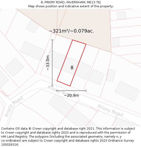 8, PRIORY ROAD, FAVERSHAM, ME13 7EJ: Plot and title map