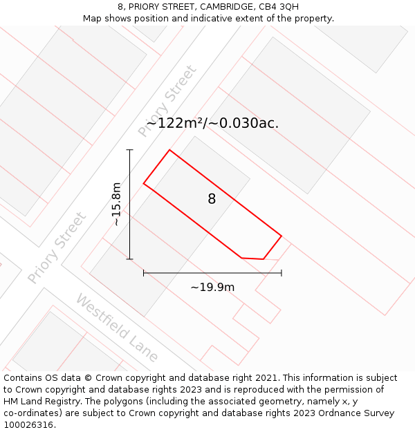 8, PRIORY STREET, CAMBRIDGE, CB4 3QH: Plot and title map