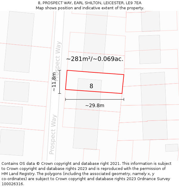 8, PROSPECT WAY, EARL SHILTON, LEICESTER, LE9 7EA: Plot and title map