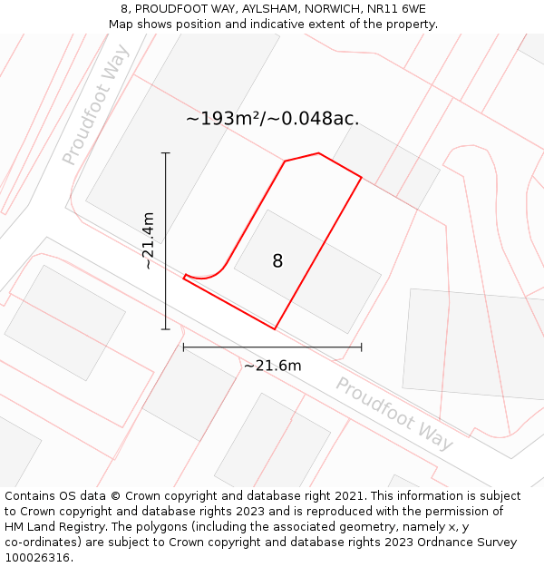 8, PROUDFOOT WAY, AYLSHAM, NORWICH, NR11 6WE: Plot and title map