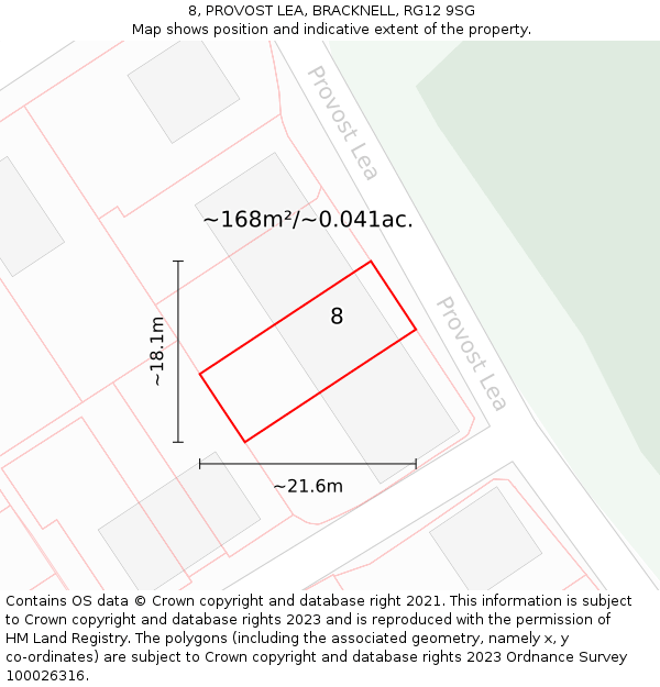 8, PROVOST LEA, BRACKNELL, RG12 9SG: Plot and title map