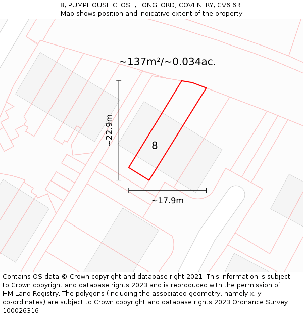 8, PUMPHOUSE CLOSE, LONGFORD, COVENTRY, CV6 6RE: Plot and title map