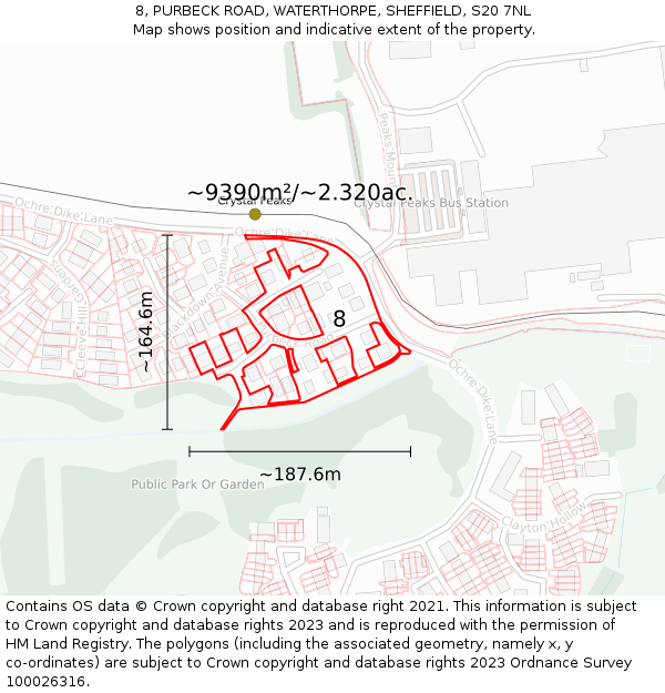 8, PURBECK ROAD, WATERTHORPE, SHEFFIELD, S20 7NL: Plot and title map