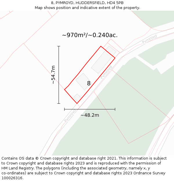 8, PYMROYD, HUDDERSFIELD, HD4 5PB: Plot and title map