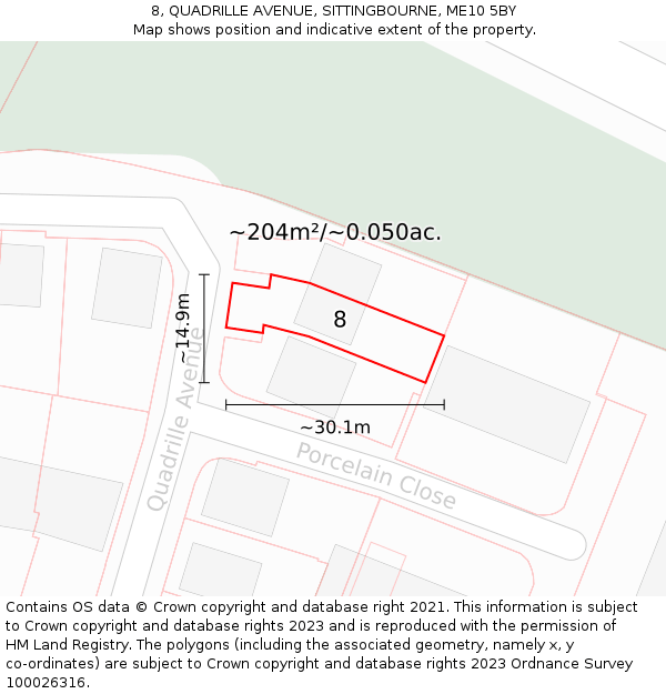 8, QUADRILLE AVENUE, SITTINGBOURNE, ME10 5BY: Plot and title map