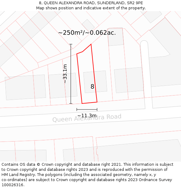 8, QUEEN ALEXANDRA ROAD, SUNDERLAND, SR2 9PE: Plot and title map