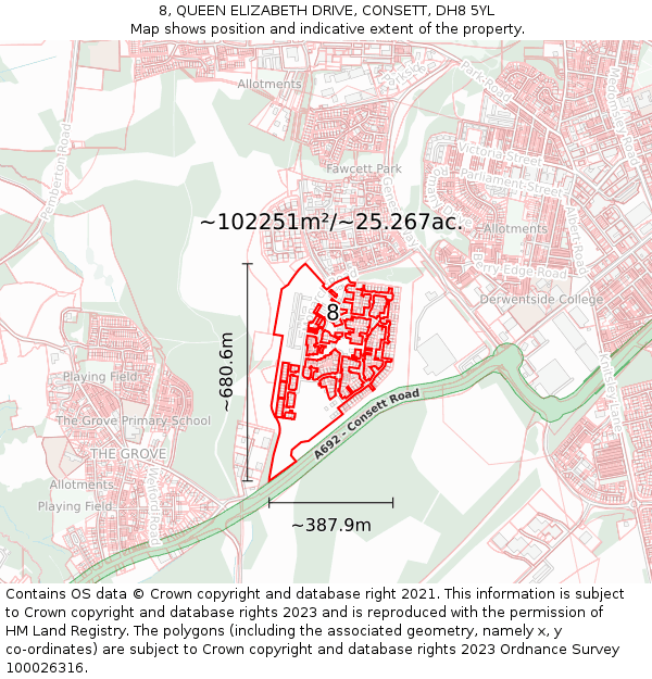 8, QUEEN ELIZABETH DRIVE, CONSETT, DH8 5YL: Plot and title map