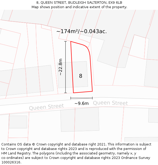 8, QUEEN STREET, BUDLEIGH SALTERTON, EX9 6LB: Plot and title map