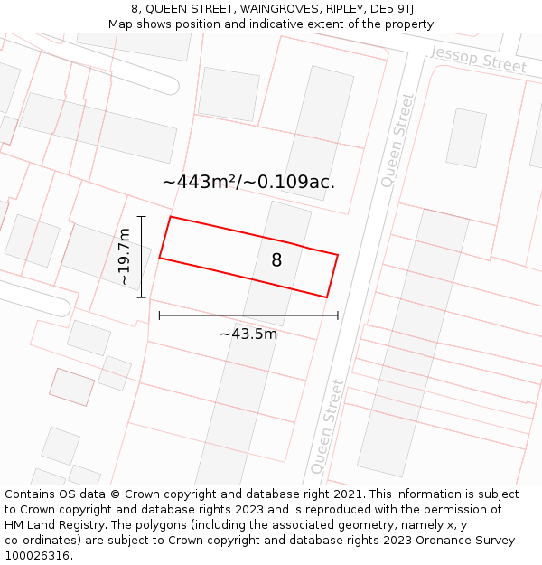 8, QUEEN STREET, WAINGROVES, RIPLEY, DE5 9TJ: Plot and title map