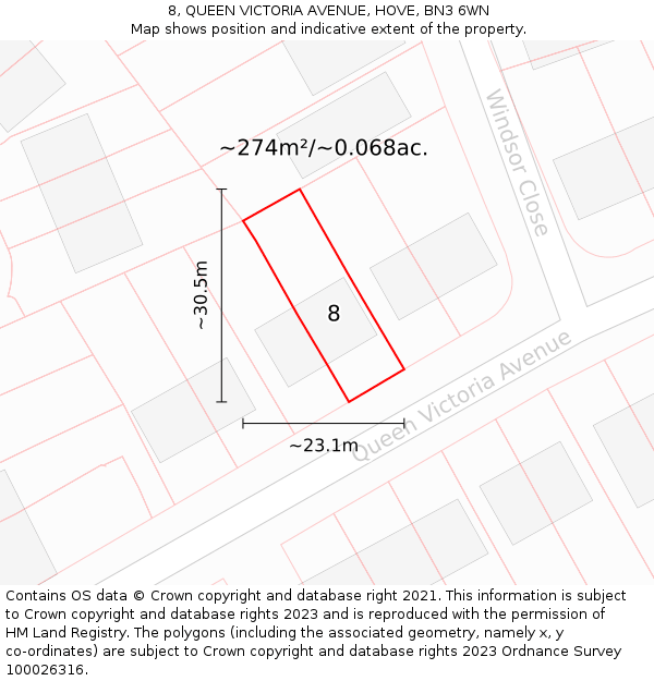 8, QUEEN VICTORIA AVENUE, HOVE, BN3 6WN: Plot and title map