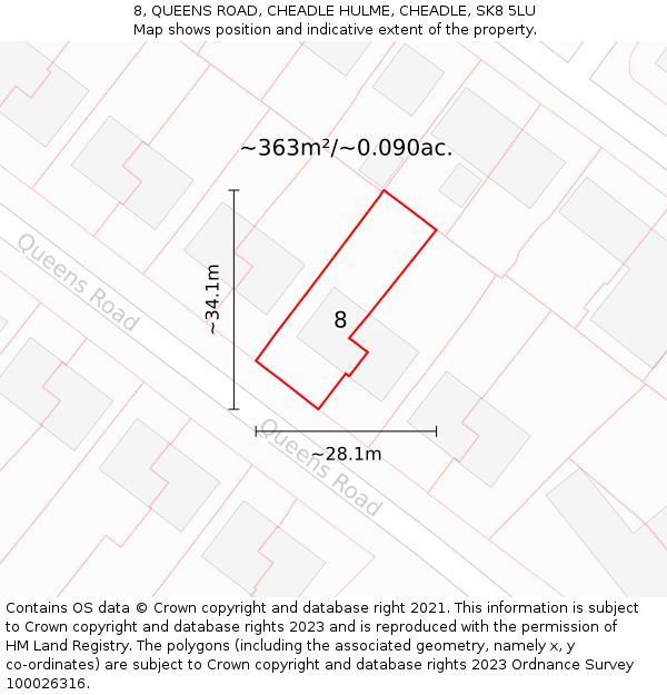 8, QUEENS ROAD, CHEADLE HULME, CHEADLE, SK8 5LU: Plot and title map