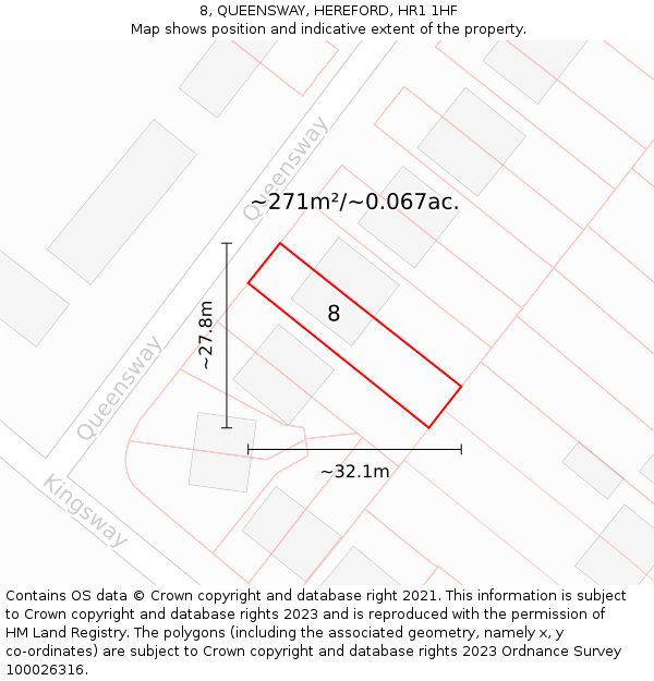 8, QUEENSWAY, HEREFORD, HR1 1HF: Plot and title map