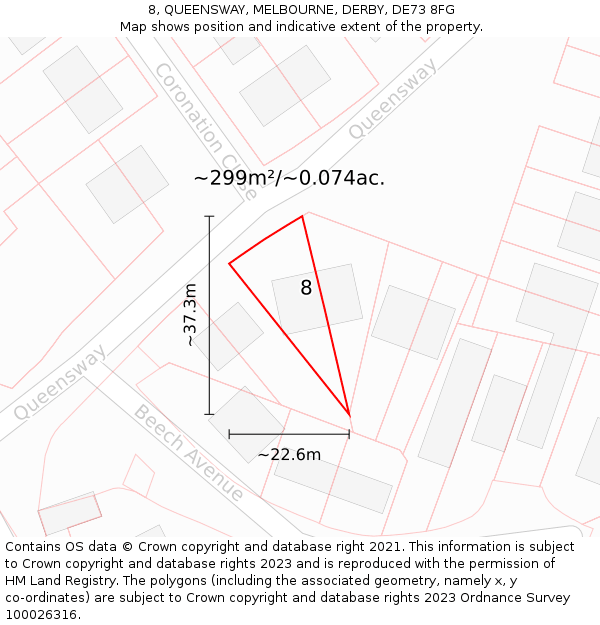 8, QUEENSWAY, MELBOURNE, DERBY, DE73 8FG: Plot and title map