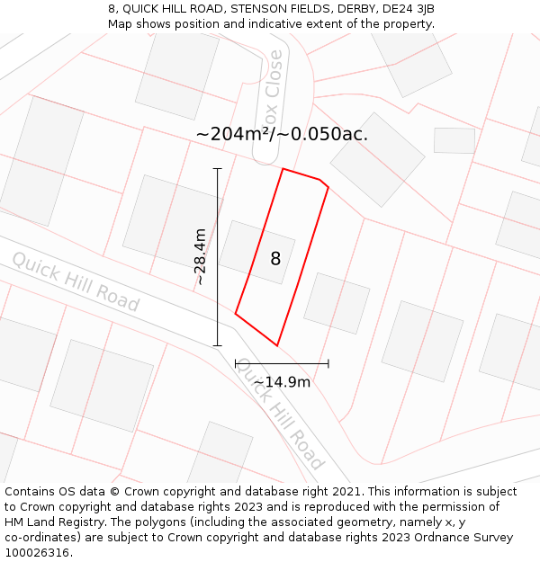 8, QUICK HILL ROAD, STENSON FIELDS, DERBY, DE24 3JB: Plot and title map