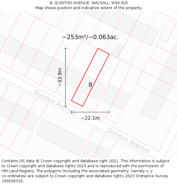 8, QUINTON AVENUE, WALSALL, WS6 6LR: Plot and title map