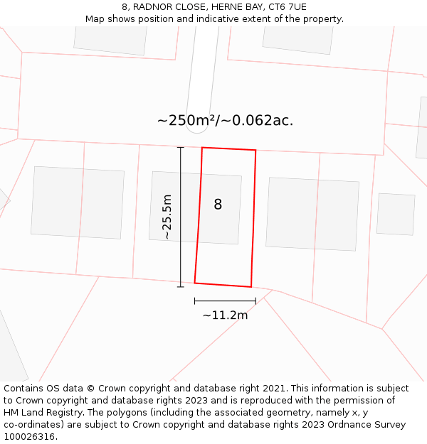 8, RADNOR CLOSE, HERNE BAY, CT6 7UE: Plot and title map