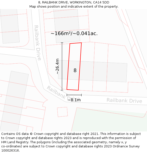 8, RAILBANK DRIVE, WORKINGTON, CA14 5DD: Plot and title map