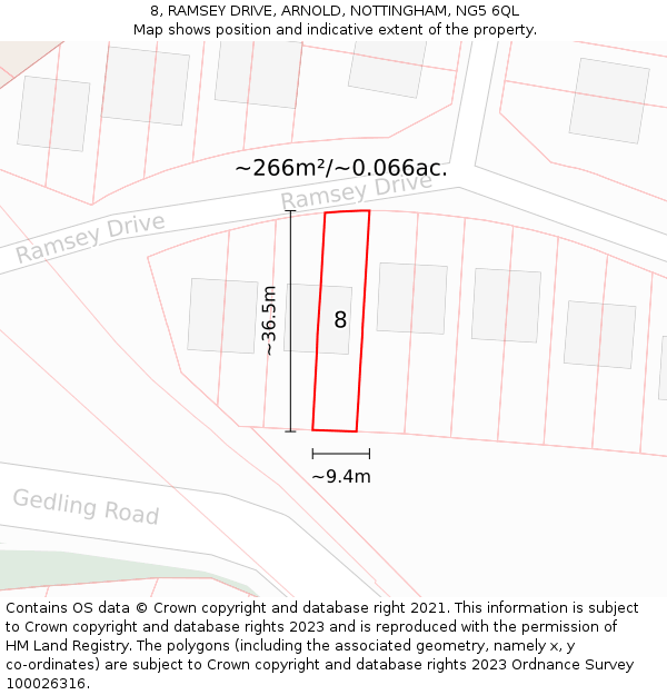 8, RAMSEY DRIVE, ARNOLD, NOTTINGHAM, NG5 6QL: Plot and title map