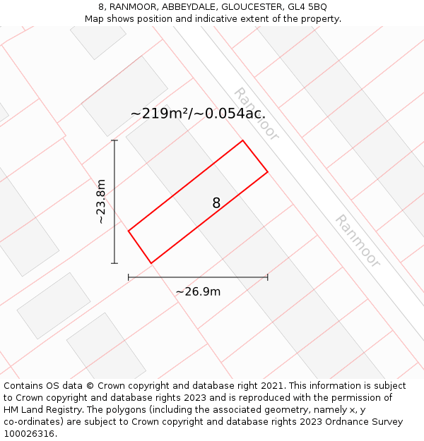 8, RANMOOR, ABBEYDALE, GLOUCESTER, GL4 5BQ: Plot and title map