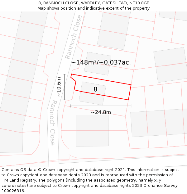 8, RANNOCH CLOSE, WARDLEY, GATESHEAD, NE10 8GB: Plot and title map