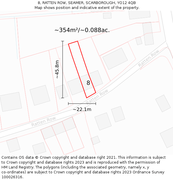 8, RATTEN ROW, SEAMER, SCARBOROUGH, YO12 4QB: Plot and title map