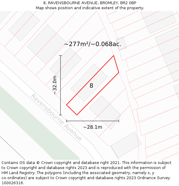 8, RAVENSBOURNE AVENUE, BROMLEY, BR2 0BP: Plot and title map