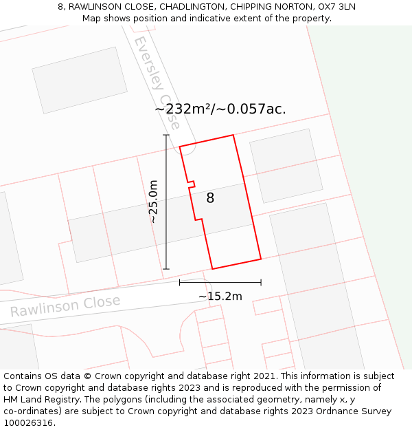 8, RAWLINSON CLOSE, CHADLINGTON, CHIPPING NORTON, OX7 3LN: Plot and title map