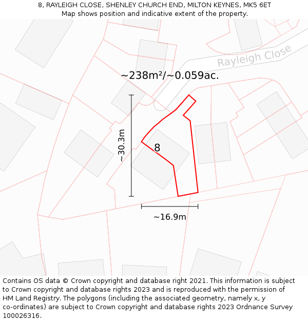 8, RAYLEIGH CLOSE, SHENLEY CHURCH END, MILTON KEYNES, MK5 6ET: Plot and title map