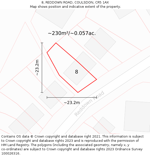 8, REDDOWN ROAD, COULSDON, CR5 1AX: Plot and title map